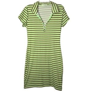 Birch and Stone Y2K Green Brown striped ribbed knit mini dress collar Half Zip M